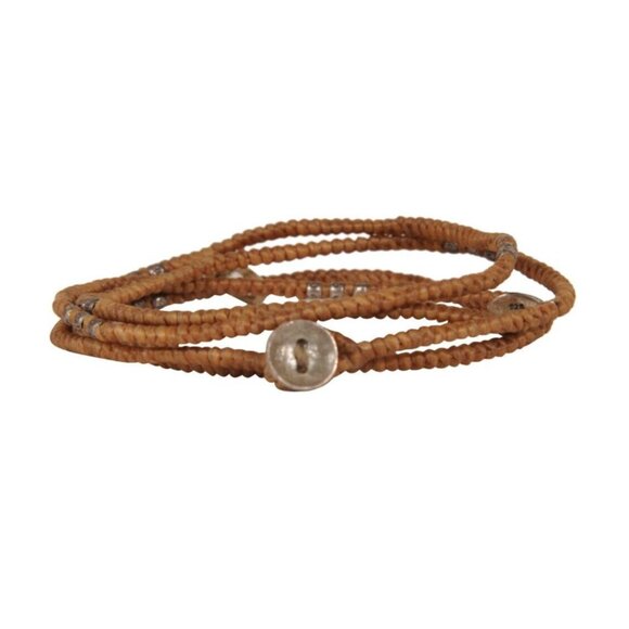 M Cohen Beaded Cord Convertible Wrap Bracelet Brown .925 Gunmetal Gray Necklace - Picture 1 of 6